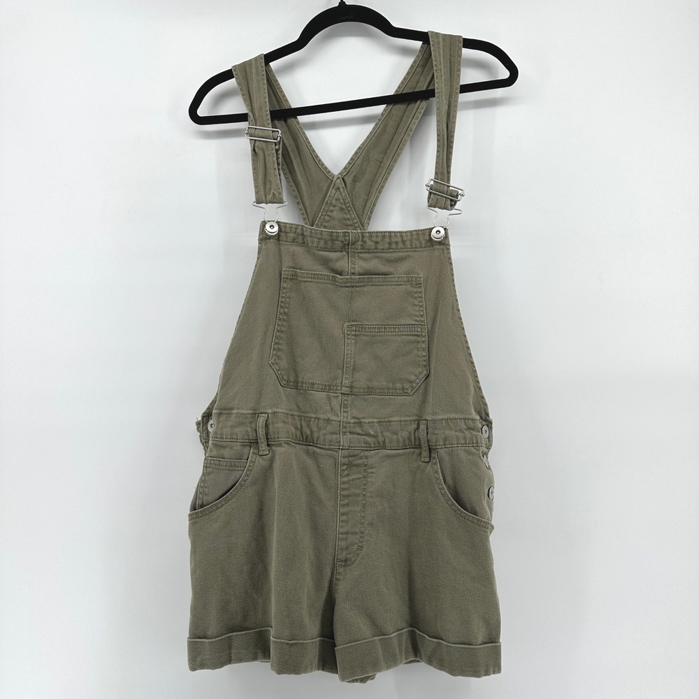 No Boundaries Women Olive Green Short Overalls XL 15-17 Cotton Twill 14 6014 EA